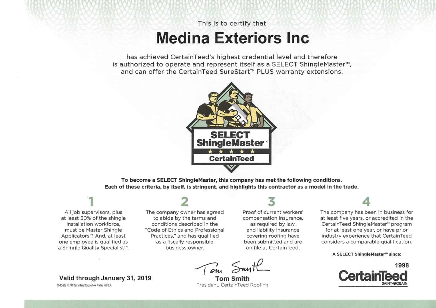 medina exteriors shingle master certification