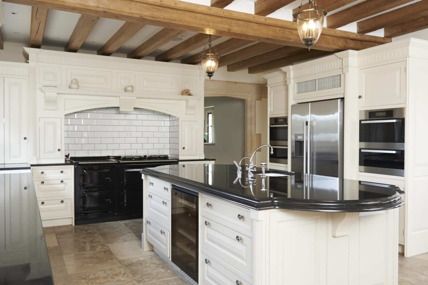 Luxury Fitted Kitchen In House With Beamed Ceiling Luxury Fitted Kitchen In House With Beamed Ceiling